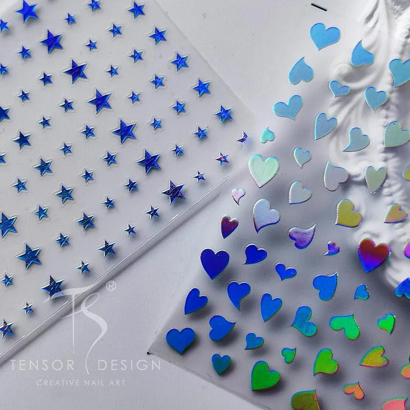 Nail Art Stickers Adhesive Slider Metal Effect Star Heart Shape Sticker Decals