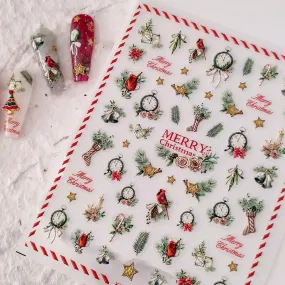 Nail Art Stickers Adhesive Sliders Embossed Xmas Tree Sticker Decals