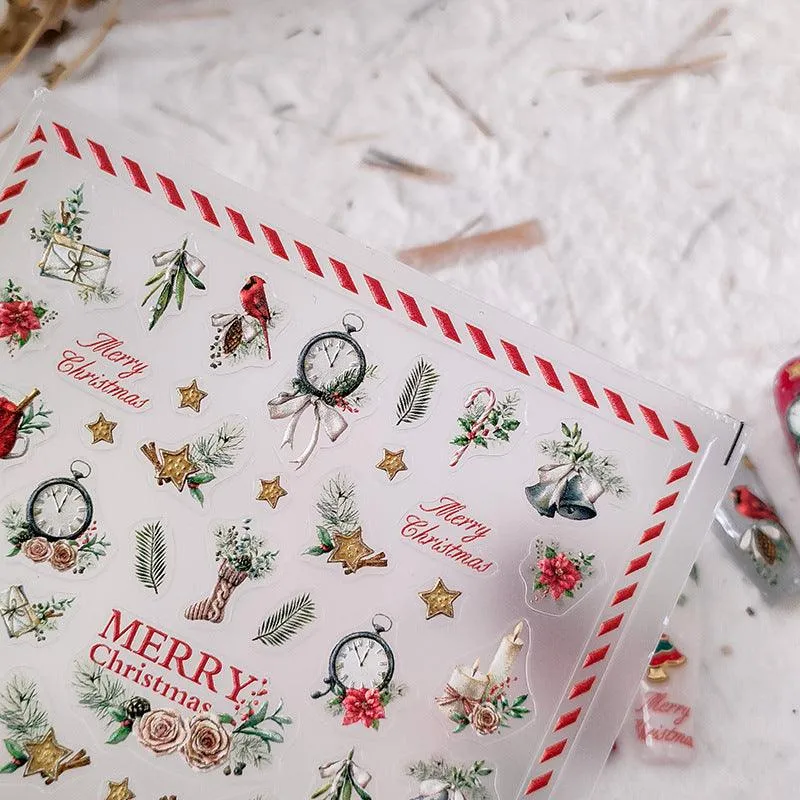 Nail Art Stickers Adhesive Sliders Embossed Xmas Tree Sticker Decals