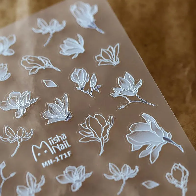 Nail Art Stickers Adhesive Sliders White Leaf Embossed Sticker Decals