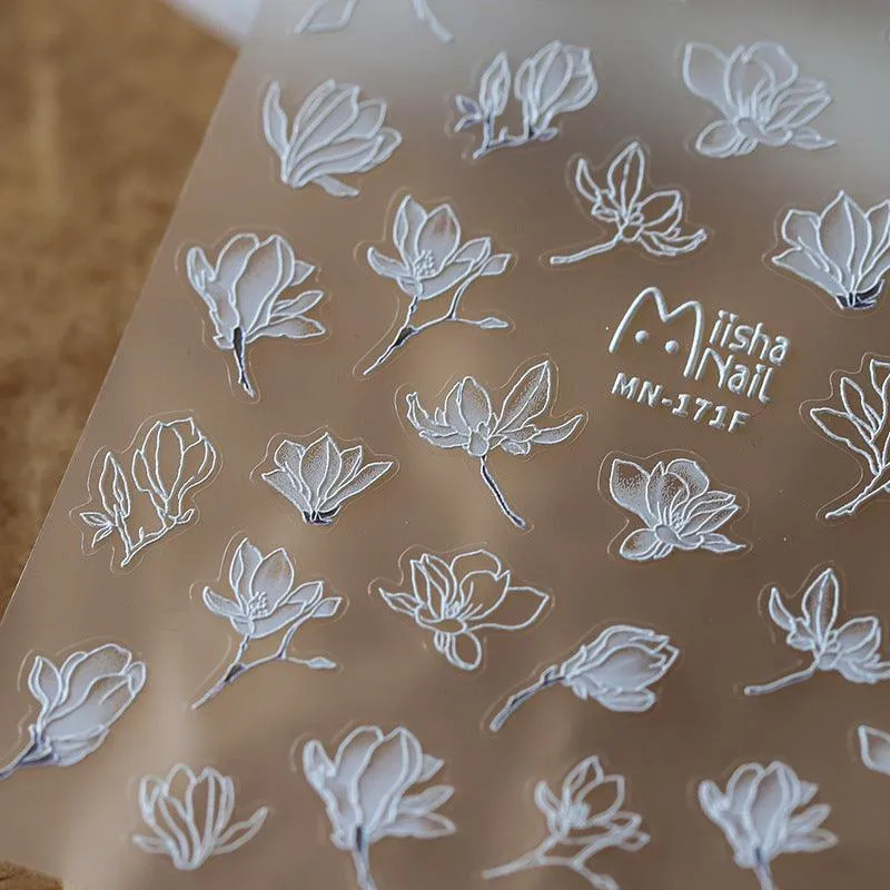 Nail Art Stickers Adhesive Sliders White Leaf Embossed Sticker Decals