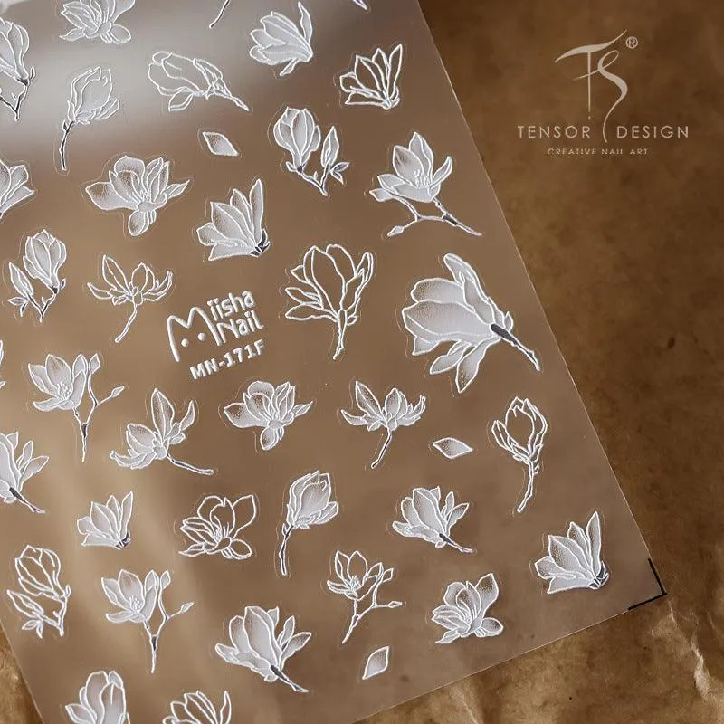 Nail Art Stickers Adhesive Sliders White Leaf Embossed Sticker Decals