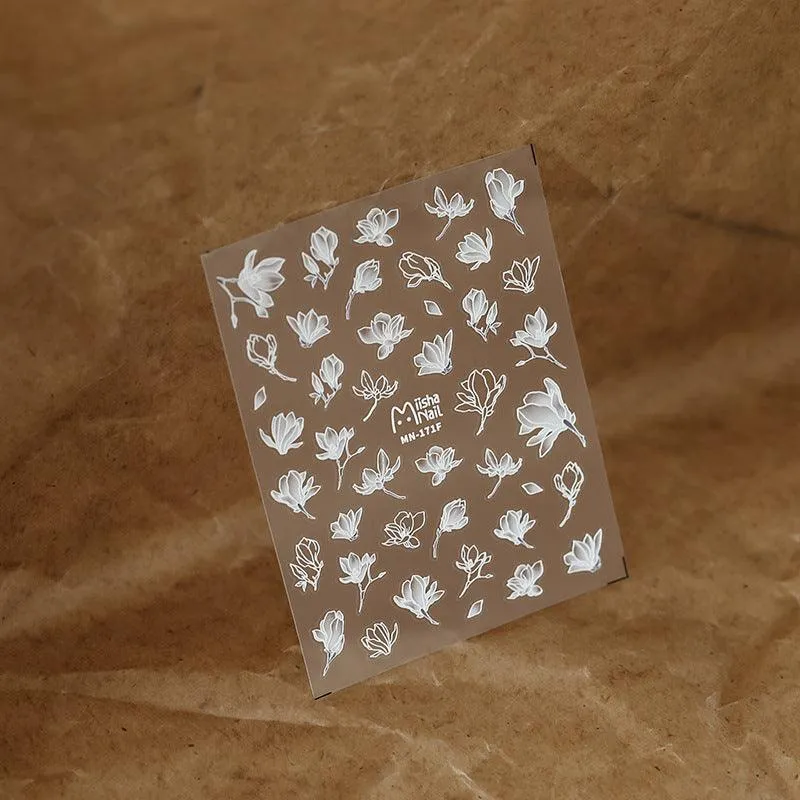 Nail Art Stickers Adhesive Sliders White Leaf Embossed Sticker Decals