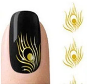 Nail Decals Gold Peacock Feathers Two Styles Boho Fingernail Transfers Nail Wraps Nail Art Instant Bohemian Touch To Your Free Spirited Look