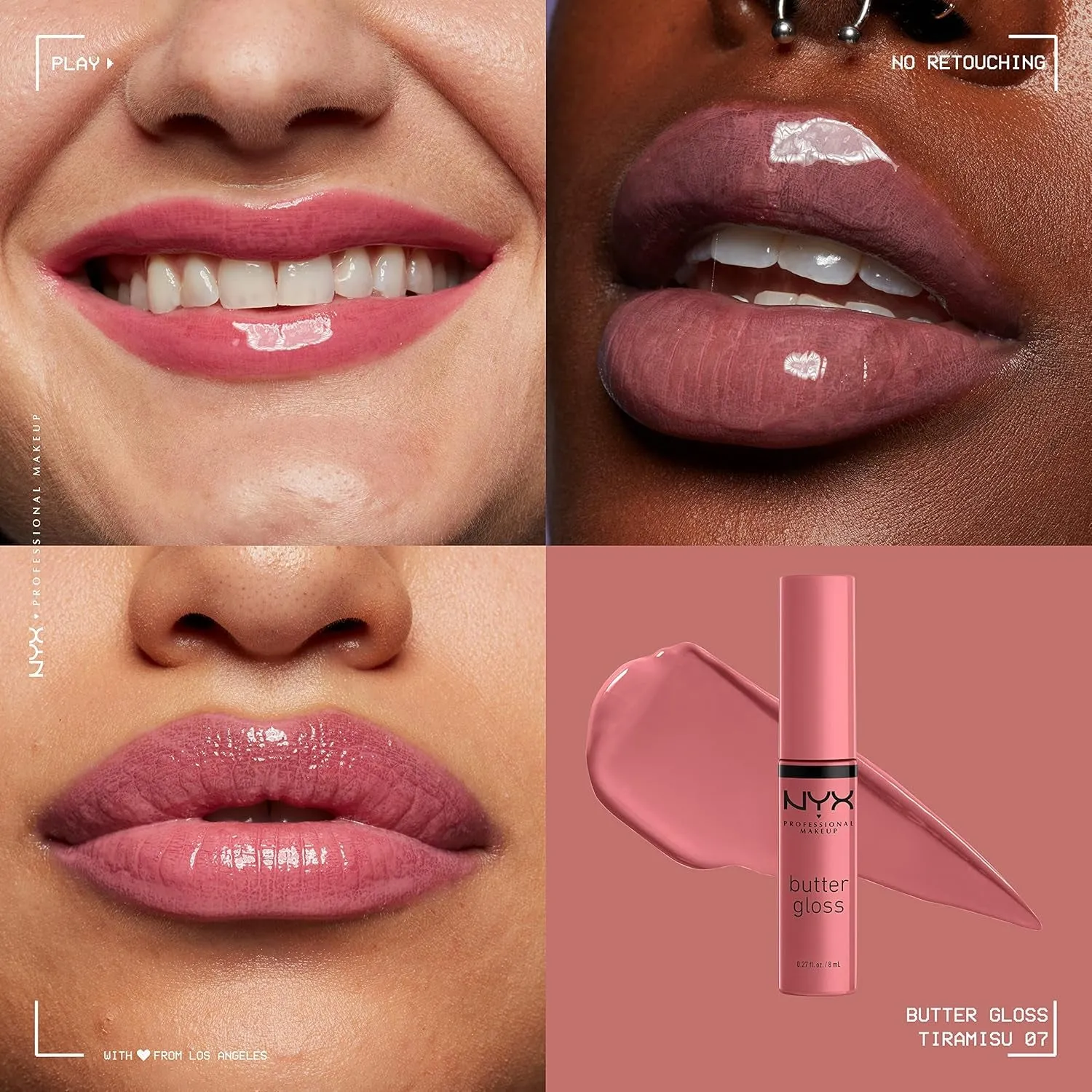 NYX Butter Gloss Non-Sticky Lip Gloss Peaches & Cream (Pink Coral) & Tiramisu (Brown) 2Pc
