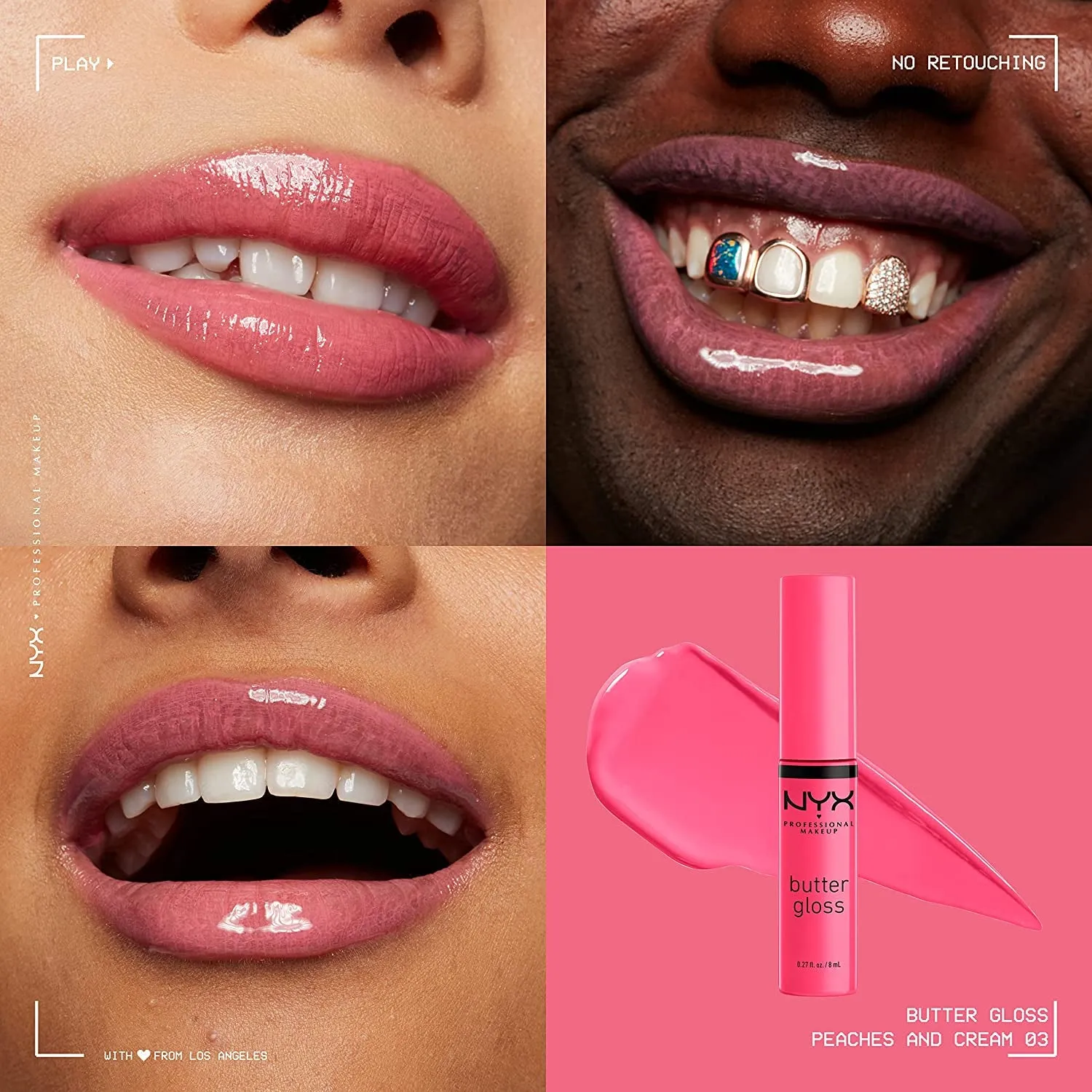 NYX Butter Gloss Non-Sticky Lip Gloss Peaches & Cream (Pink Coral) & Tiramisu (Brown) 2Pc