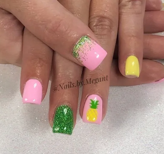 Pineapple 2 Tone Nail Decal | Bright Green Top   (Choose Bottom Color)
