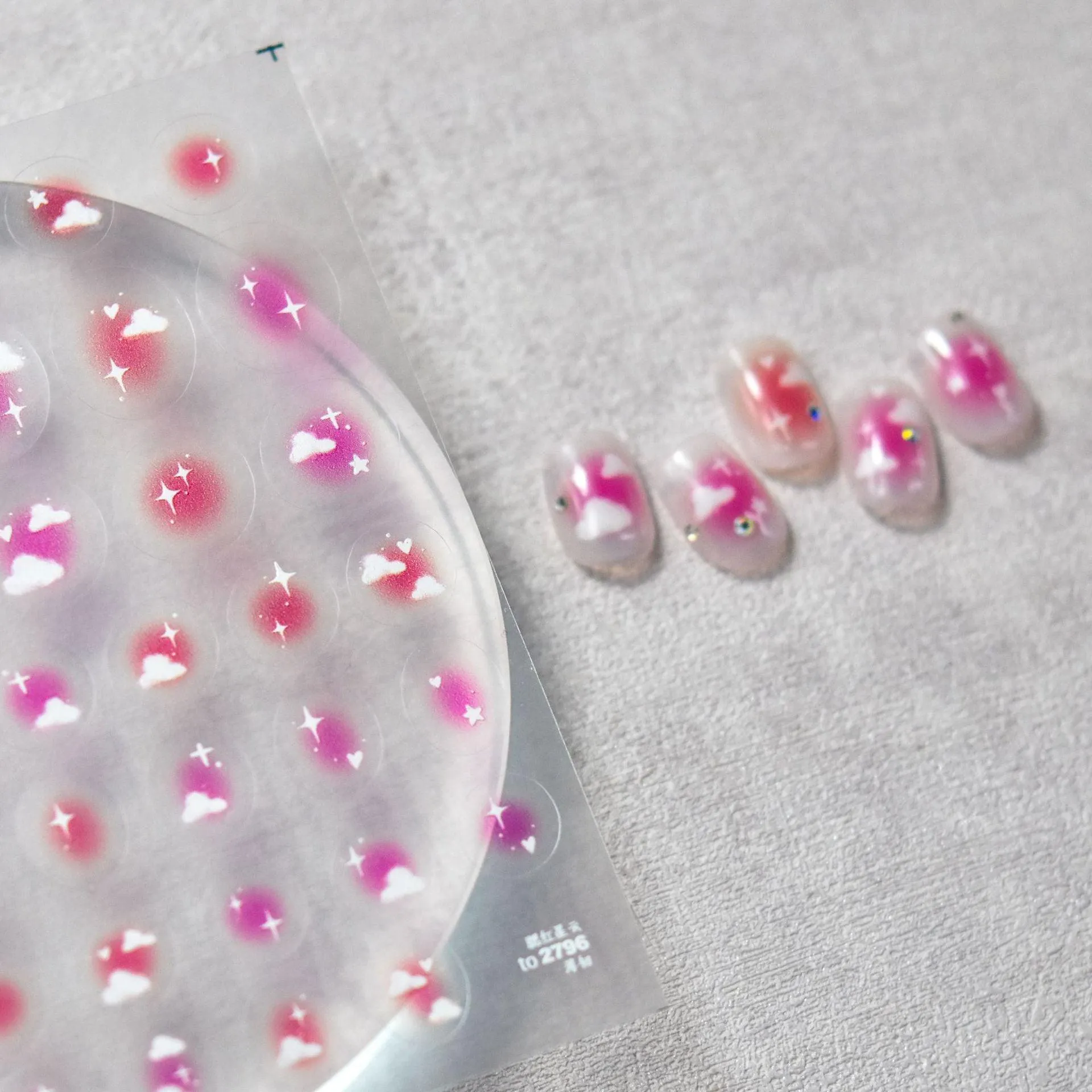 Pink Clouds Nail Stickers 5D Embossed Pink Gradient Nail Decals Self-Adhesive DIY Manicure Accessories to2796