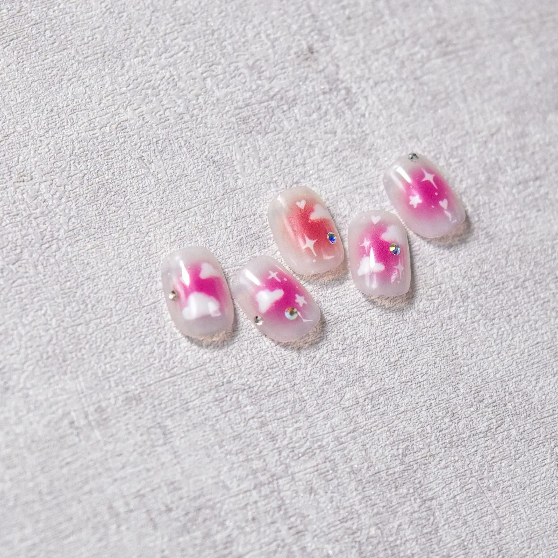 Pink Clouds Nail Stickers 5D Embossed Pink Gradient Nail Decals Self-Adhesive DIY Manicure Accessories to2796