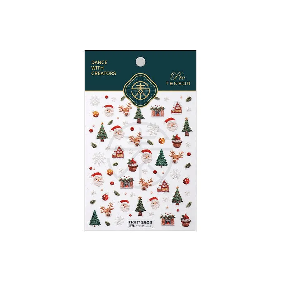Santa Clause Nail Art Stickers Adhesive Snowflake Tree Embossed Sticker Decals TS3867