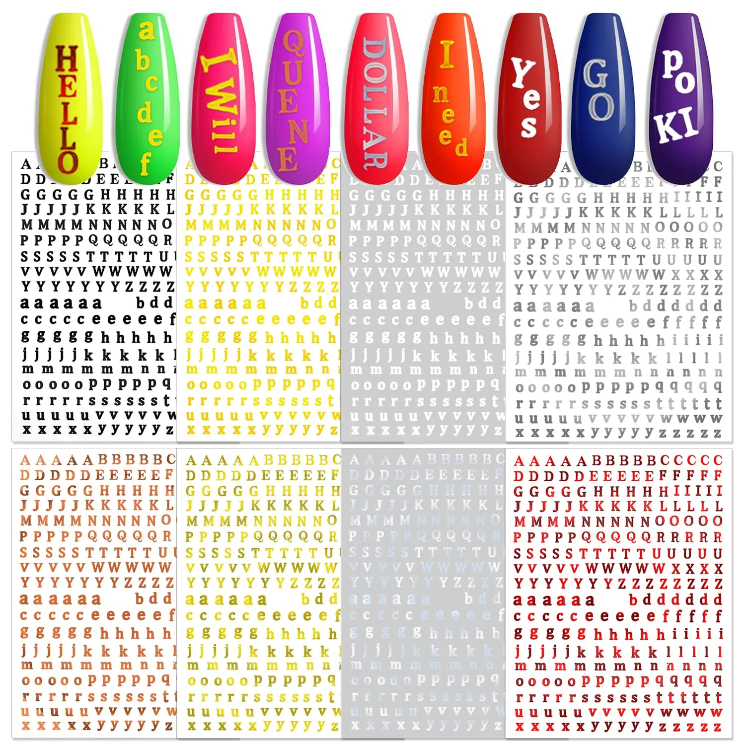 SILPECWEE 6 Sheets Number Nail Stickers Tips 3D Laser Nail Decals Self Adhesive Nail Art Stickers for Women with 1Pc Tweezers