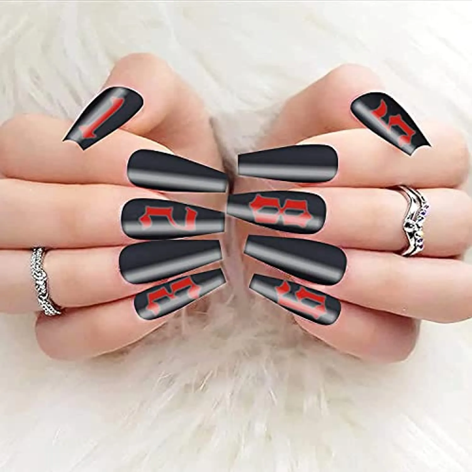 SILPECWEE 6 Sheets Number Nail Stickers Tips 3D Laser Nail Decals Self Adhesive Nail Art Stickers for Women with 1Pc Tweezers