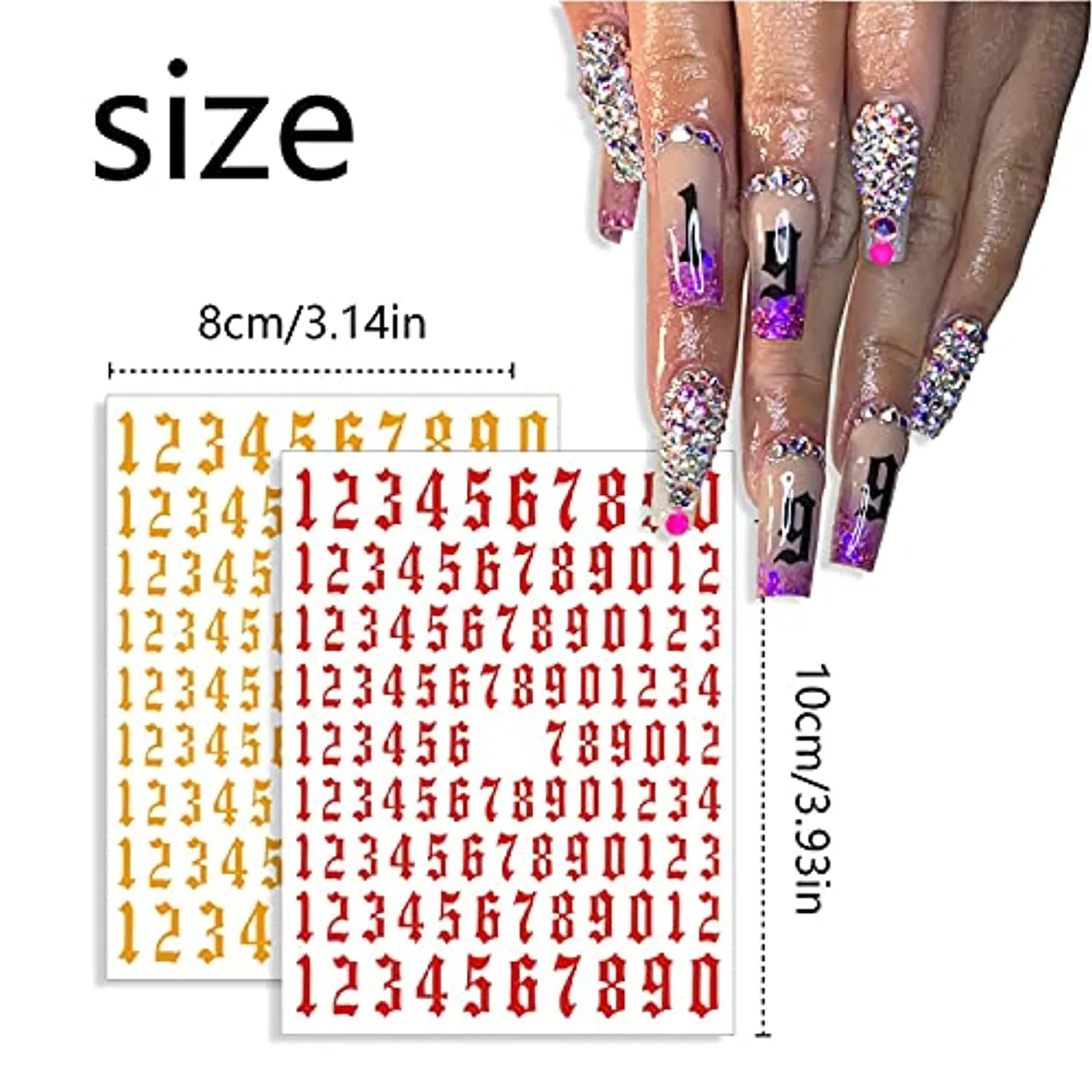 SILPECWEE 6 Sheets Number Nail Stickers Tips 3D Laser Nail Decals Self Adhesive Nail Art Stickers for Women with 1Pc Tweezers