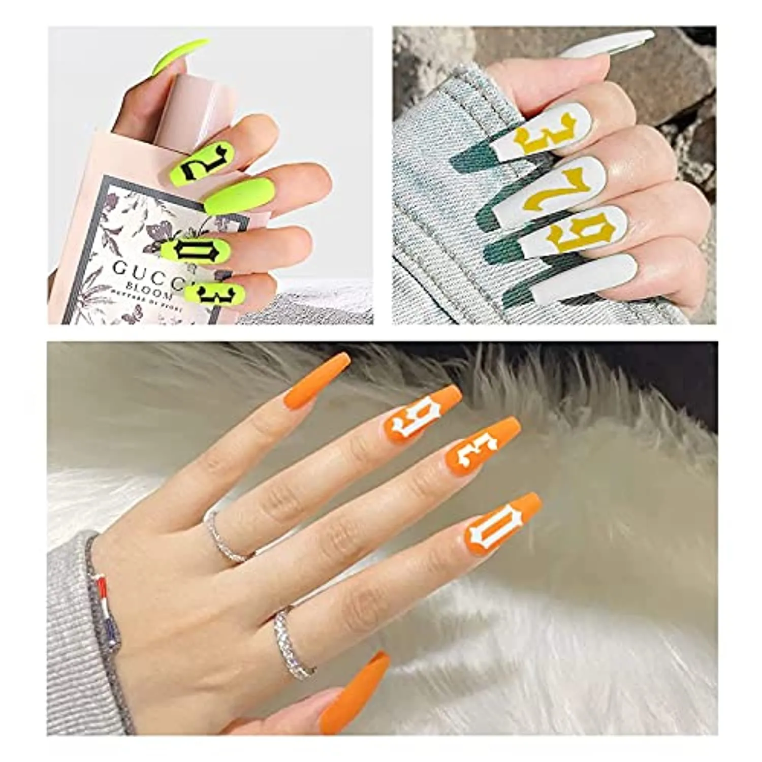 SILPECWEE 6 Sheets Number Nail Stickers Tips 3D Laser Nail Decals Self Adhesive Nail Art Stickers for Women with 1Pc Tweezers