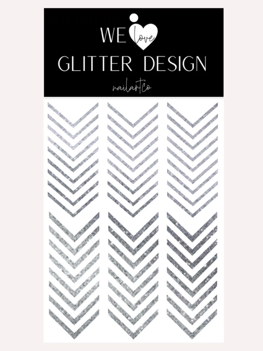Single V Nail Decals | Sparkle Silver