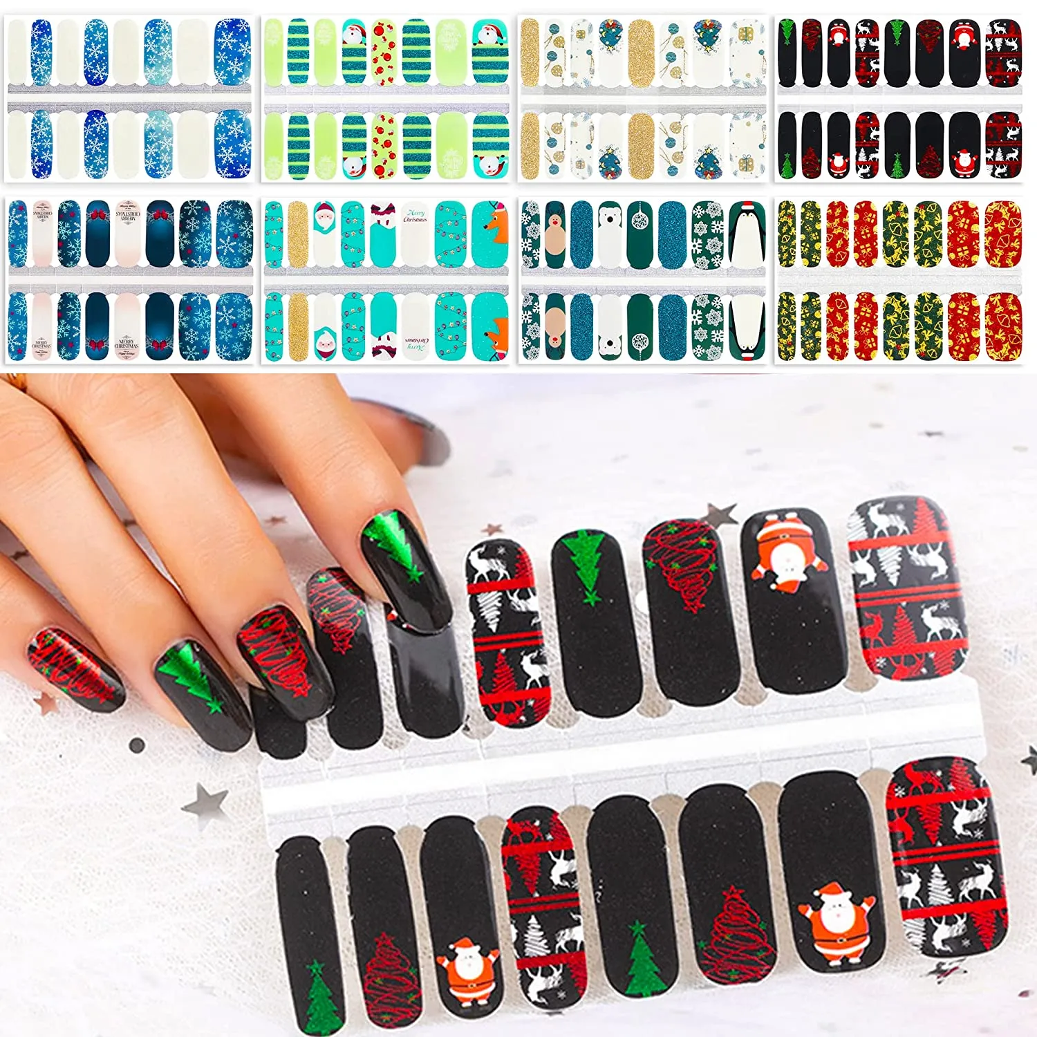 TailaiMei Summer Nail Decals Stickers, 1500  Pcs Self-Adhesive Tips DIY Nail Art Design Stencil (12 Large Sheets)