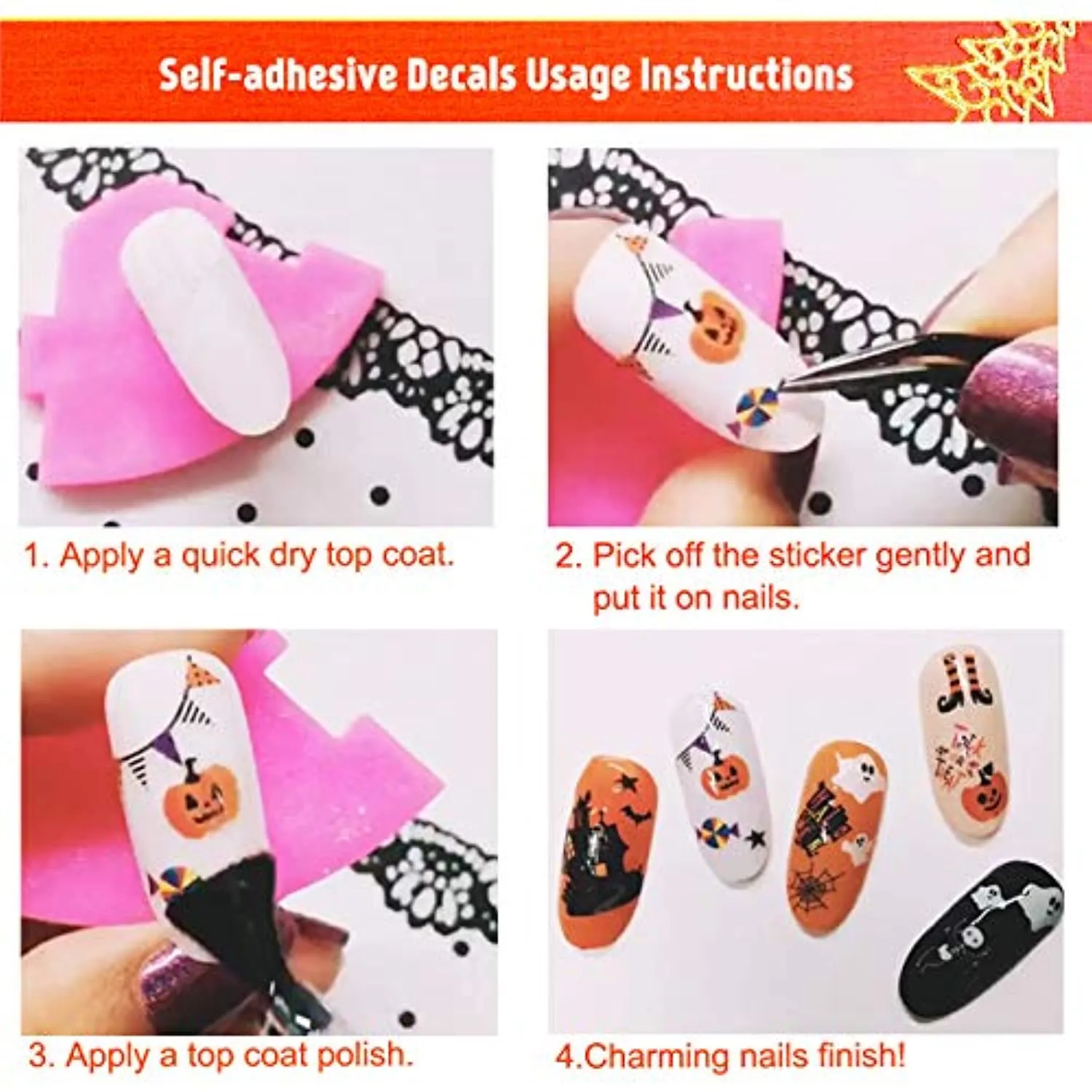 TailaiMei Summer Nail Decals Stickers, 1500  Pcs Self-Adhesive Tips DIY Nail Art Design Stencil (12 Large Sheets)