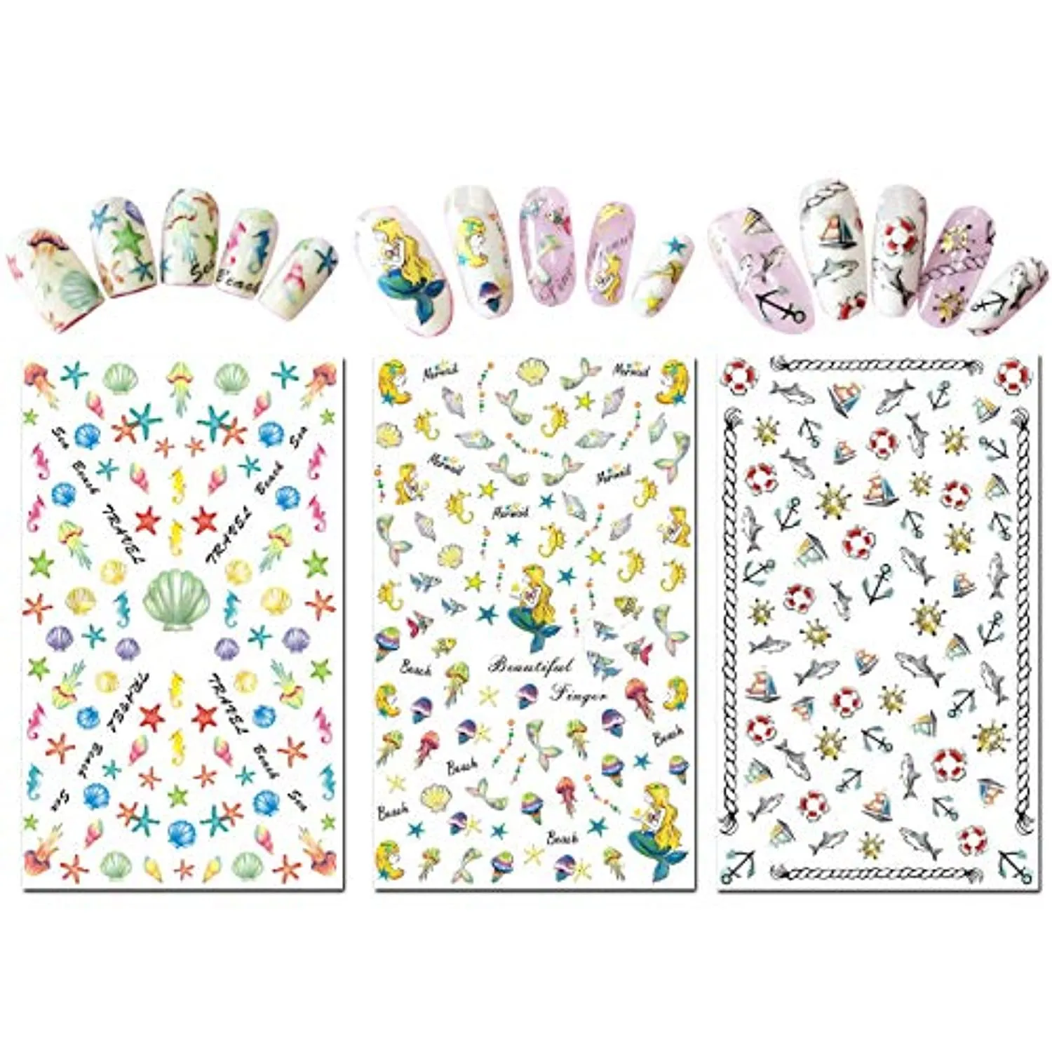 TailaiMei Summer Nail Decals Stickers, 1500  Pcs Self-Adhesive Tips DIY Nail Art Design Stencil (12 Large Sheets)