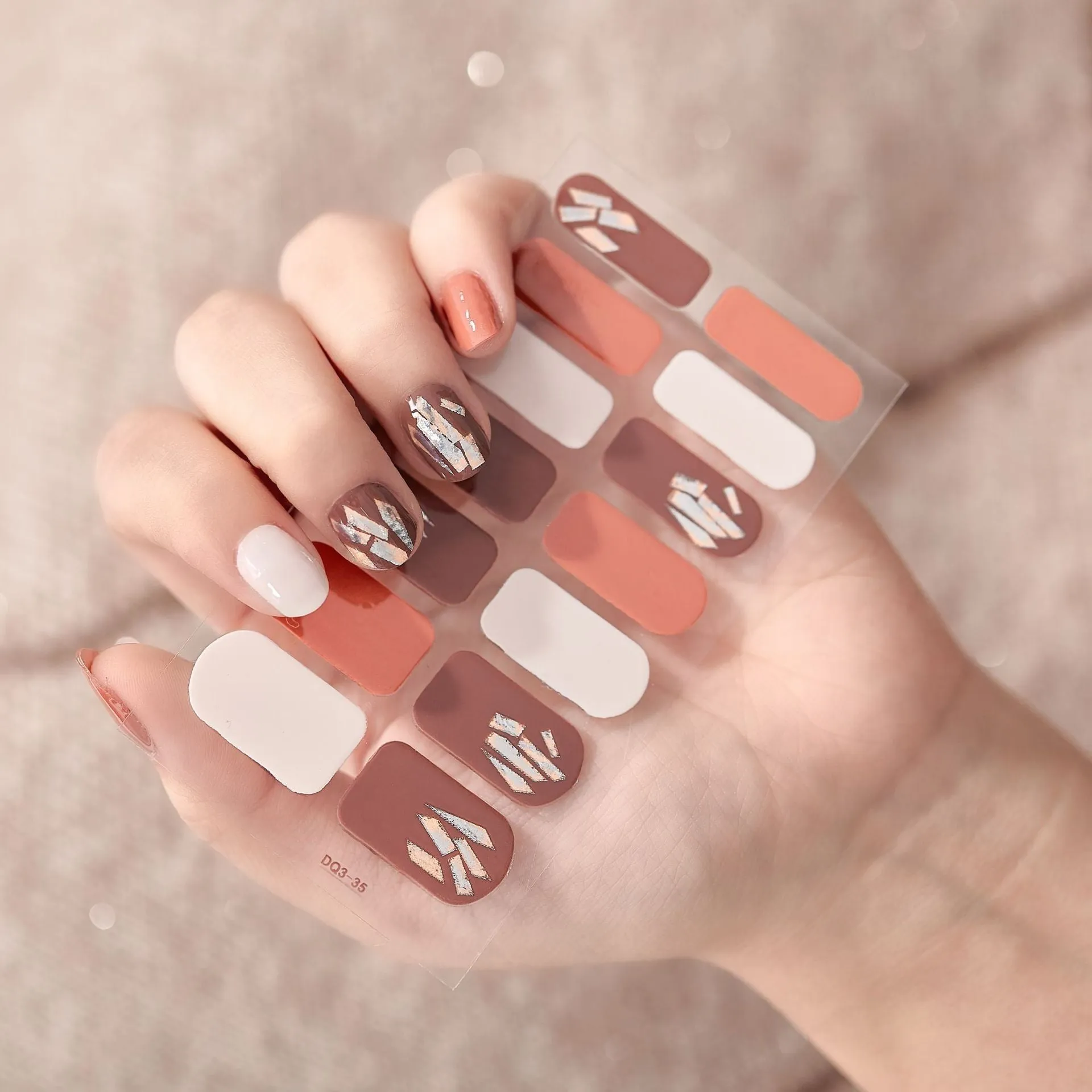 Yeknu 3pcs 22 Tips Nail Sticker Solid Color And Striped Manicure Creative Salon Nail Wraps DIY Nail Stickers Set Sticker For Nails Art
