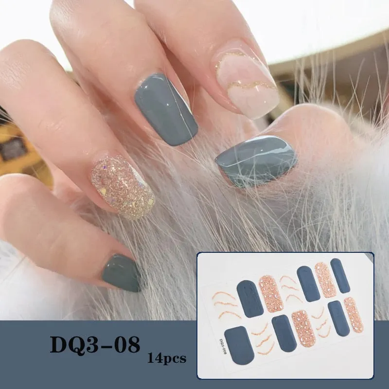 Yeknu 3pcs 22 Tips Nail Sticker Solid Color And Striped Manicure Creative Salon Nail Wraps DIY Nail Stickers Set Sticker For Nails Art