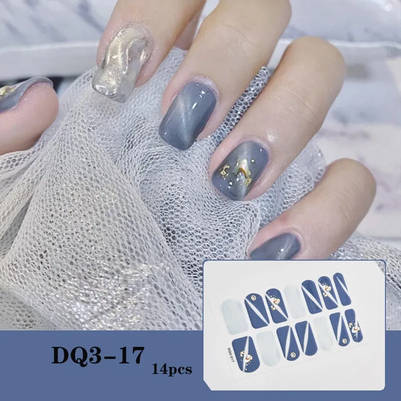 Yeknu 3pcs 22 Tips Nail Sticker Solid Color And Striped Manicure Creative Salon Nail Wraps DIY Nail Stickers Set Sticker For Nails Art