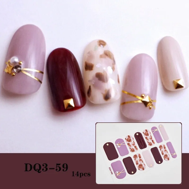 Yeknu 3pcs 22 Tips Nail Sticker Solid Color And Striped Manicure Creative Salon Nail Wraps DIY Nail Stickers Set Sticker For Nails Art