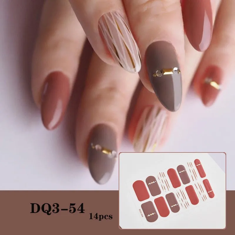 Yeknu 3pcs 22 Tips Nail Sticker Solid Color And Striped Manicure Creative Salon Nail Wraps DIY Nail Stickers Set Sticker For Nails Art