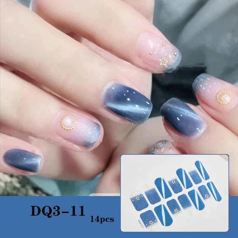 Yeknu 3pcs 22 Tips Nail Sticker Solid Color And Striped Manicure Creative Salon Nail Wraps DIY Nail Stickers Set Sticker For Nails Art