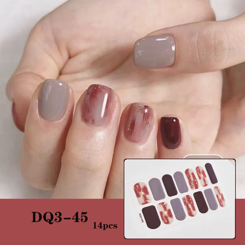 Yeknu 3pcs 22 Tips Nail Sticker Solid Color And Striped Manicure Creative Salon Nail Wraps DIY Nail Stickers Set Sticker For Nails Art