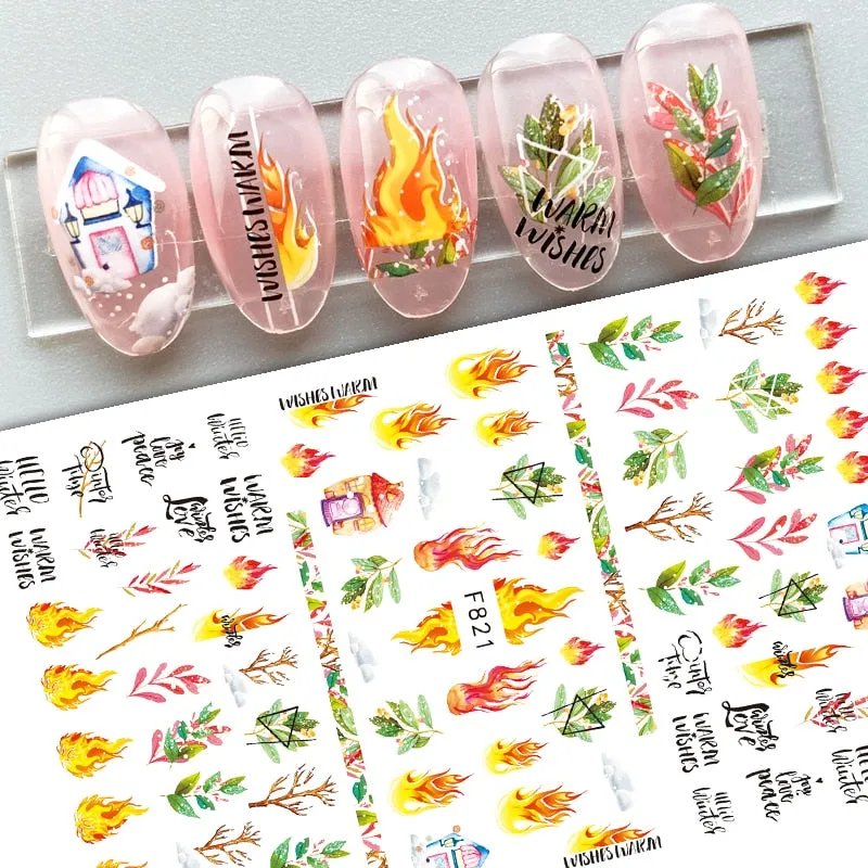 Yeknu Autumn Maple Leaf For Nail Sticker 3D Gold Yellow Fall Hollow Leaf Foil Design Adhesive Decal Slider Nail Decoration BESW-CS034