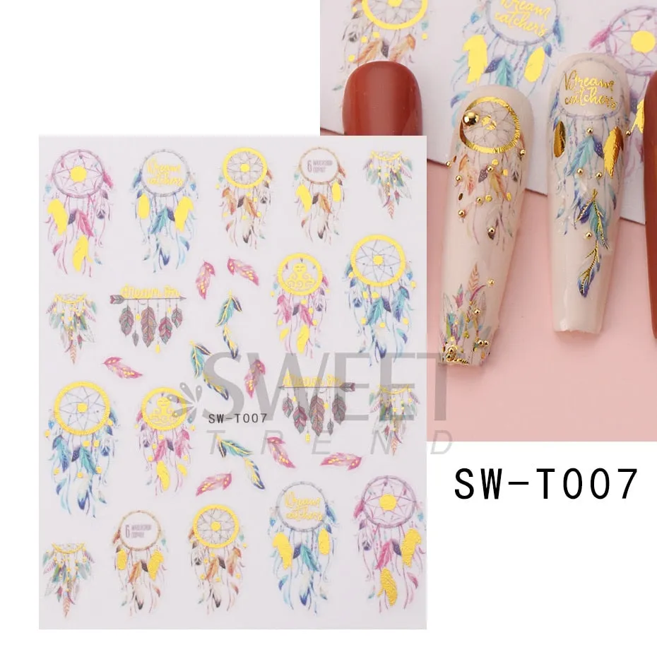 Yeknu Autumn Maple Leaf For Nail Sticker 3D Gold Yellow Fall Hollow Leaf Foil Design Adhesive Decal Slider Nail Decoration BESW-CS034
