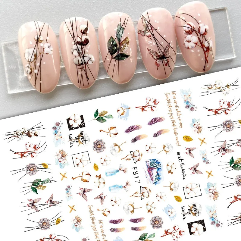 Yeknu Autumn Maple Leaf For Nail Sticker 3D Gold Yellow Fall Hollow Leaf Foil Design Adhesive Decal Slider Nail Decoration BESW-CS034