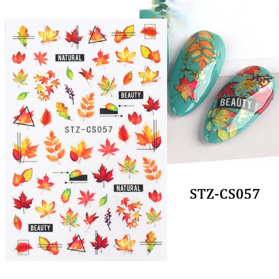 Yeknu Autumn Maple Leaf For Nail Sticker 3D Gold Yellow Fall Hollow Leaf Foil Design Adhesive Decal Slider Nail Decoration BESW-CS034