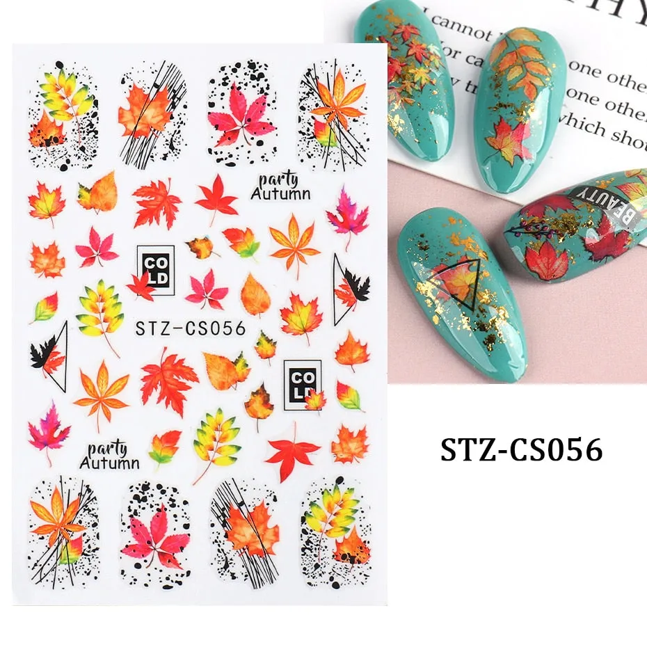 Yeknu Autumn Maple Leaf For Nail Sticker 3D Gold Yellow Fall Hollow Leaf Foil Design Adhesive Decal Slider Nail Decoration BESW-CS034