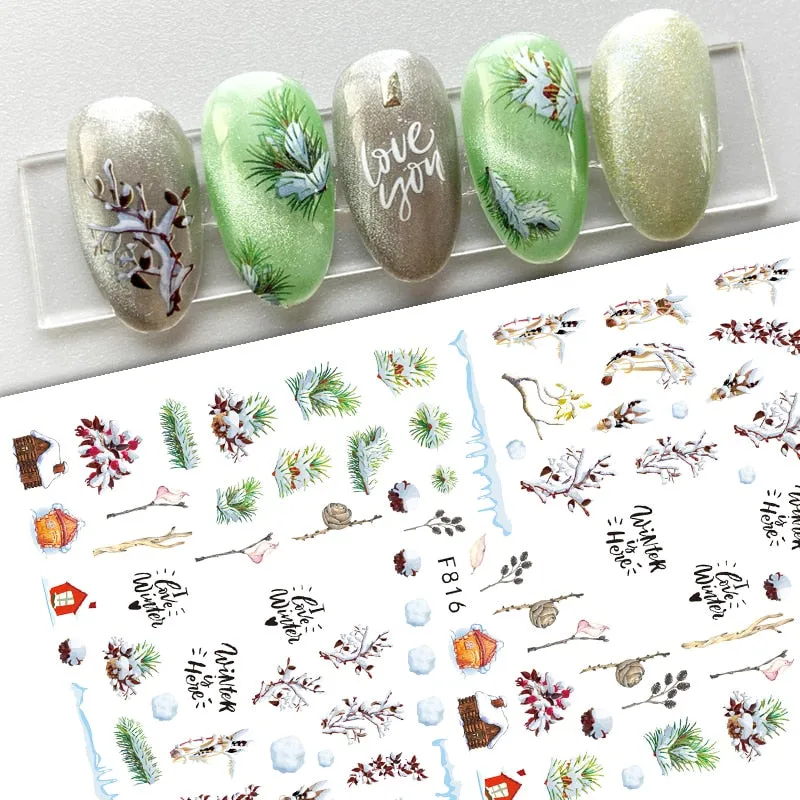 Yeknu Autumn Maple Leaf For Nail Sticker 3D Gold Yellow Fall Hollow Leaf Foil Design Adhesive Decal Slider Nail Decoration BESW-CS034